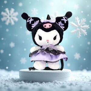 Hello Kitty Kuromi Gothic Purple Dress Plush Furry Doll Backpack Mini Bag Sanrio